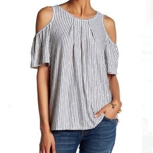 Max Studio Pleated Striped Cold-Shoulder Top